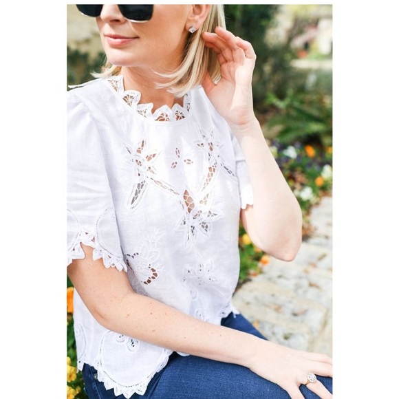Rebecca Taylor Terri Top Embroidered Blouse Linen White Medium Milk - Picture 3 of 11